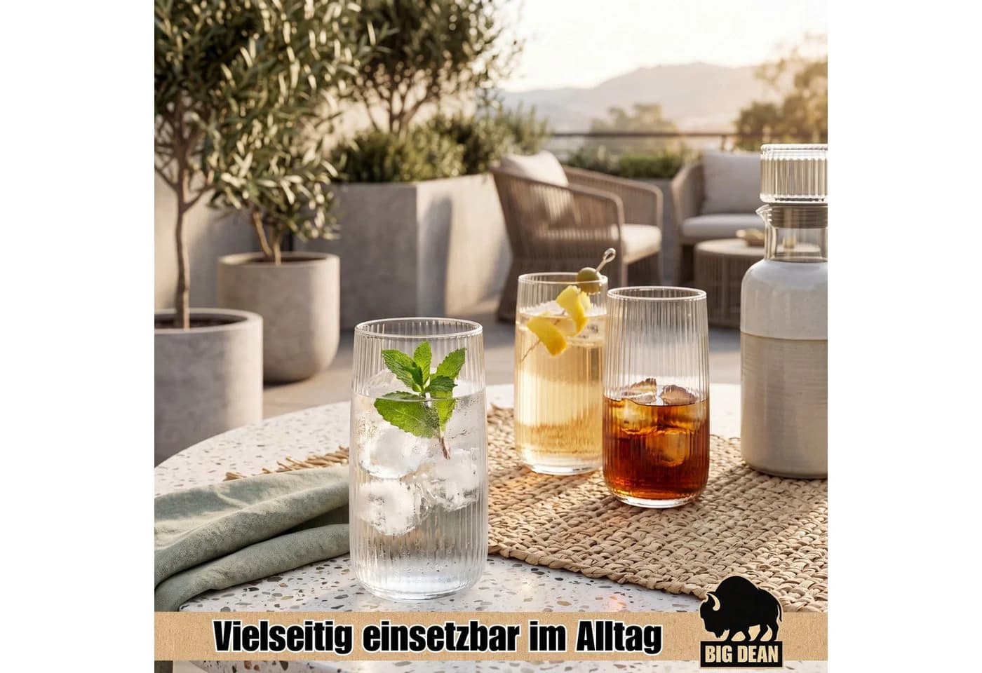 BigDean Longdrinkglas 6er Set Transparent Riffeloptik Glas - Bild 4