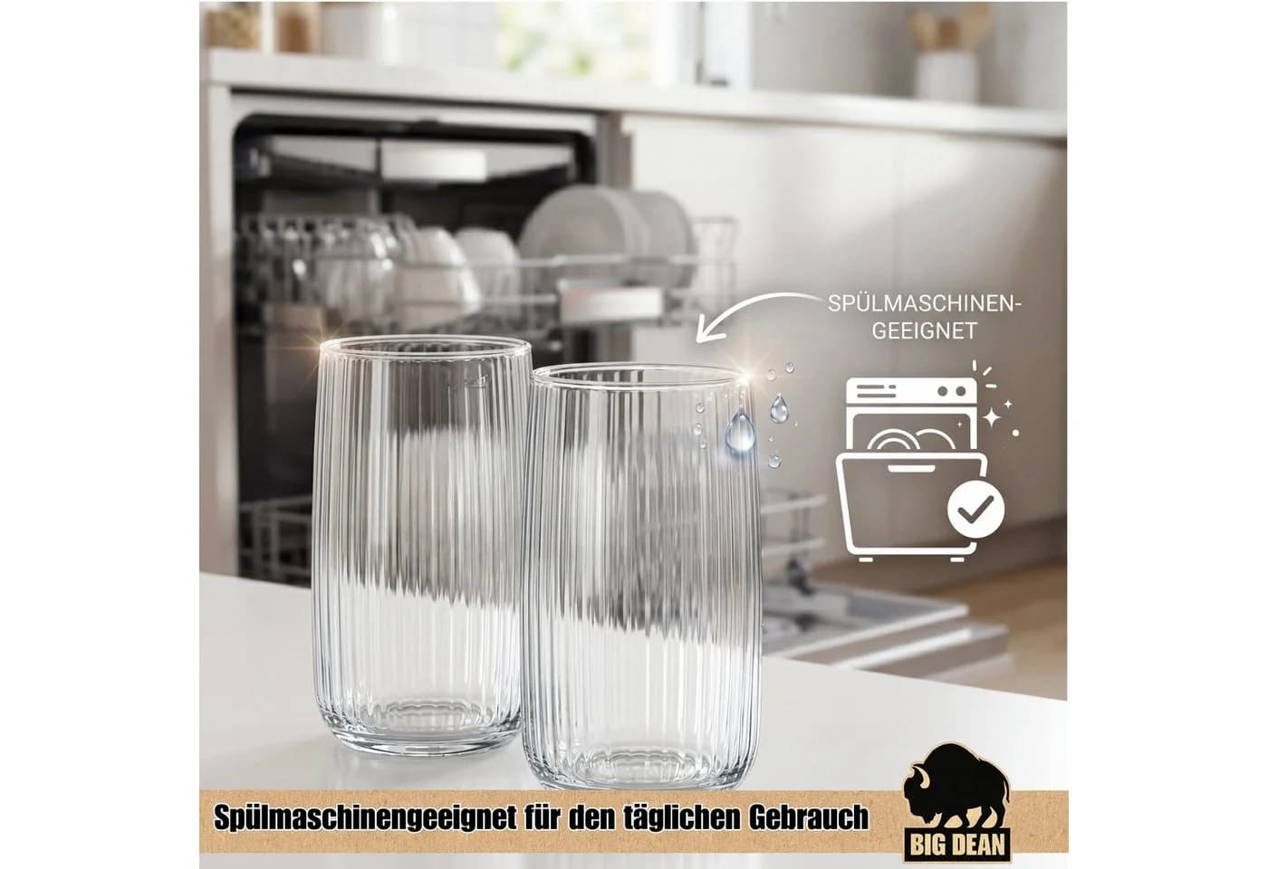 BigDean Longdrinkglas 6er Set Transparent Riffeloptik Glas - Bild 5