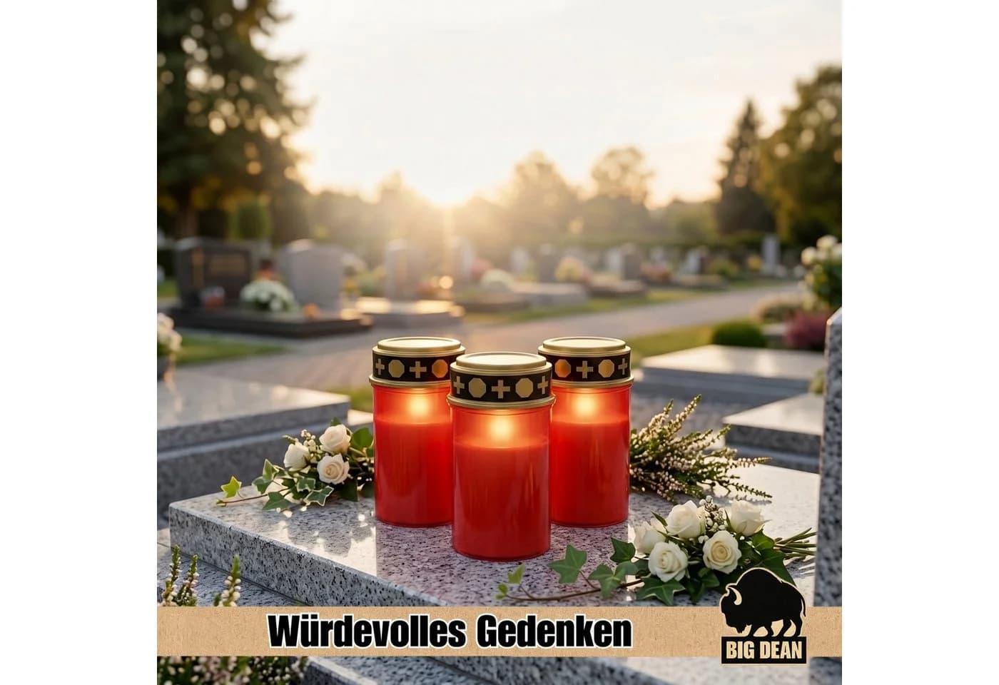 BigDean LED Grabkerze 3er Set mit Flackereffekt und IP44 Schutz