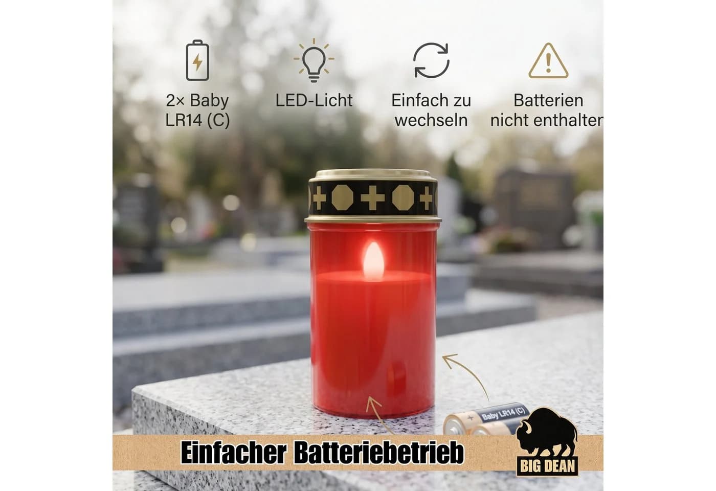 BigDean LED Grabkerze 3er Set mit Flackereffekt und IP44 Schutz - Bild 4