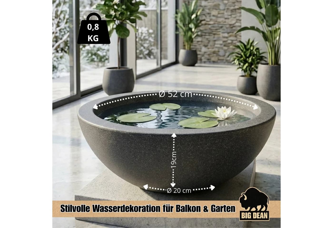BigDean Miniteich Komplettset mit Schale & Teichkugeln, 7-tlg, Schwarz/Silber