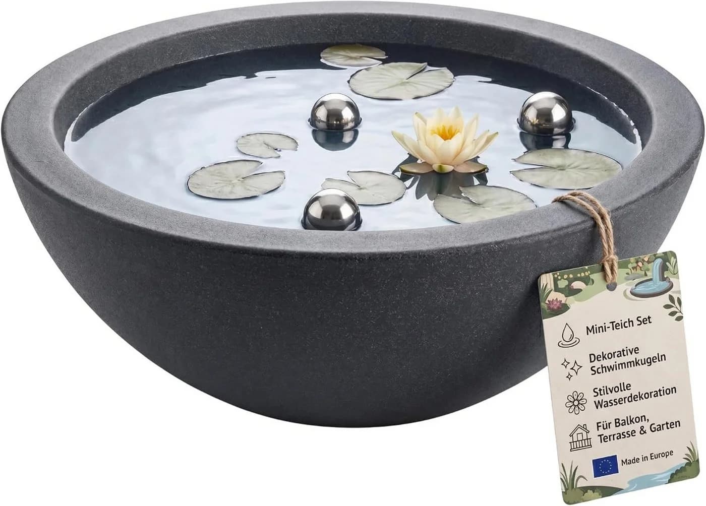 BigDean Miniteich Komplettset mit Schale & Teichkugeln, 7-tlg, Schwarz/Silber - Bild 2