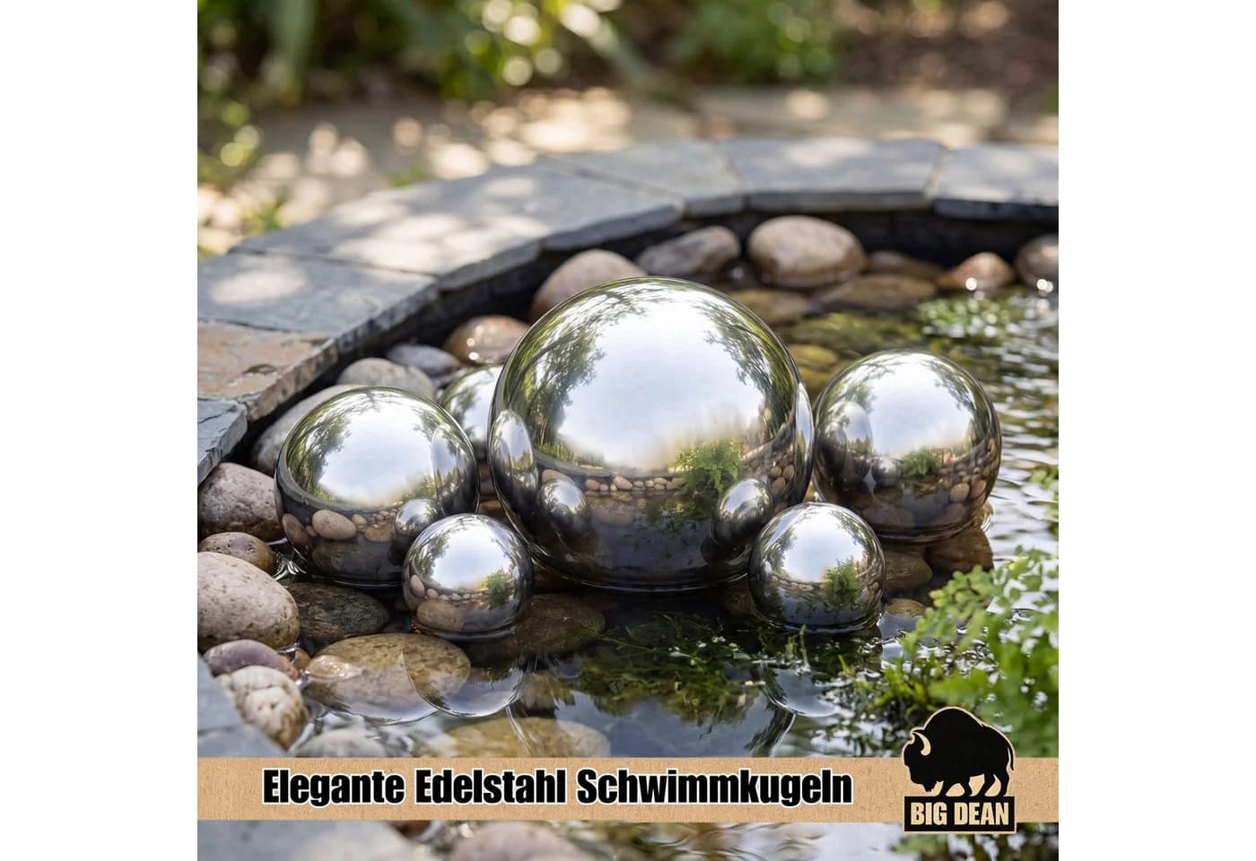 BigDean Miniteich Komplettset mit Schale & Teichkugeln, 7-tlg, Schwarz/Silber - Bild 3