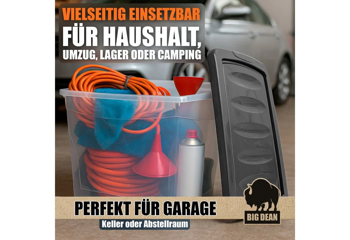 BigDean Aufbewahrungsbox 3x 80 L mit Deckel und Rollen