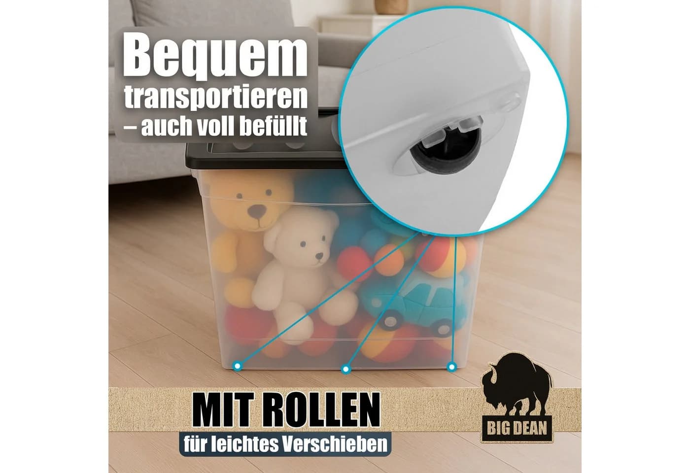 BigDean Aufbewahrungsbox 3x 80 L mit Deckel und Rollen - Bild 4