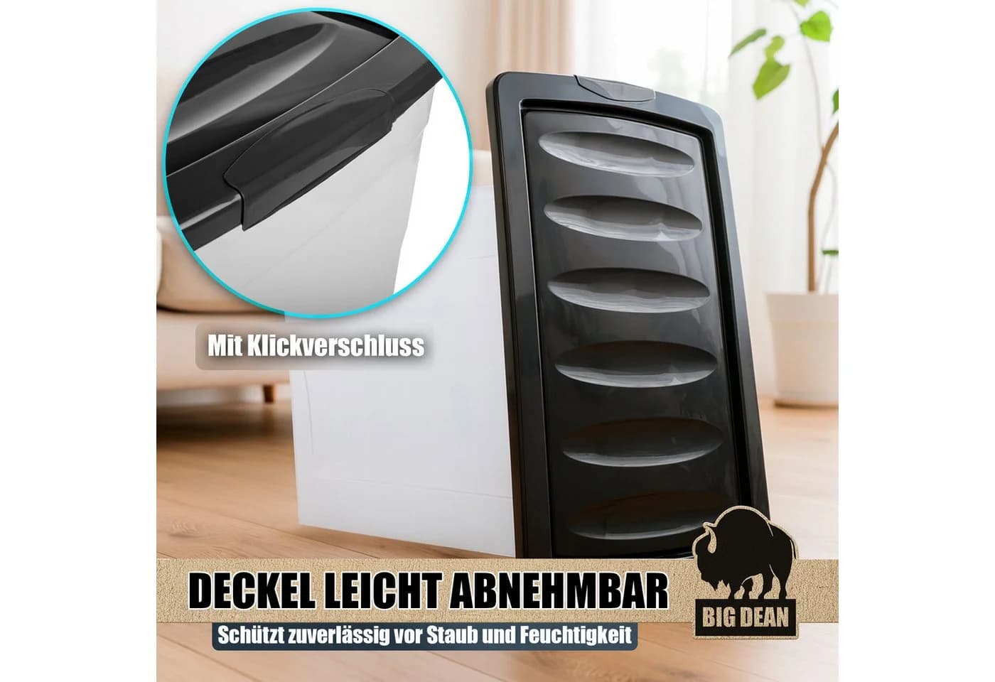 BigDean Aufbewahrungsbox 3x 80 L mit Deckel und Rollen - Bild 5