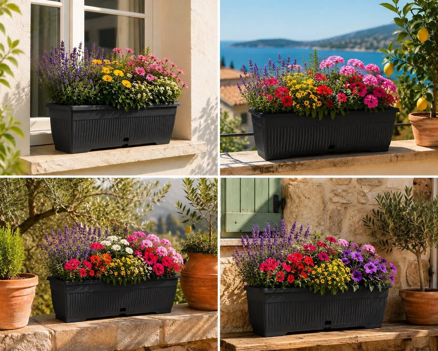 BigDean Blumenkasten 80cm Anthrazit mit Wasserspeicher