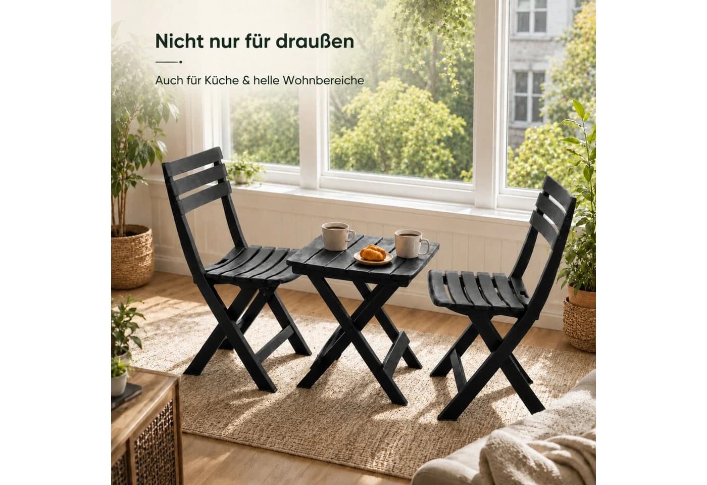 BigDean 3-teiliges Gartenmöbel-Set Anthrazit Klappbar Wetterfest - Bild 5