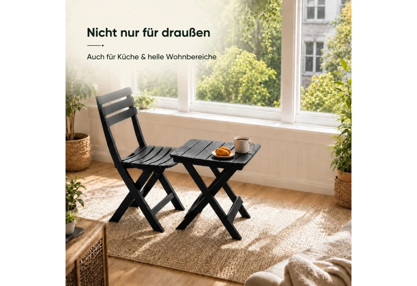BigDean Gartenstuhl und Gartentisch klappbar Anthrazit Wetterfest - Bild 5