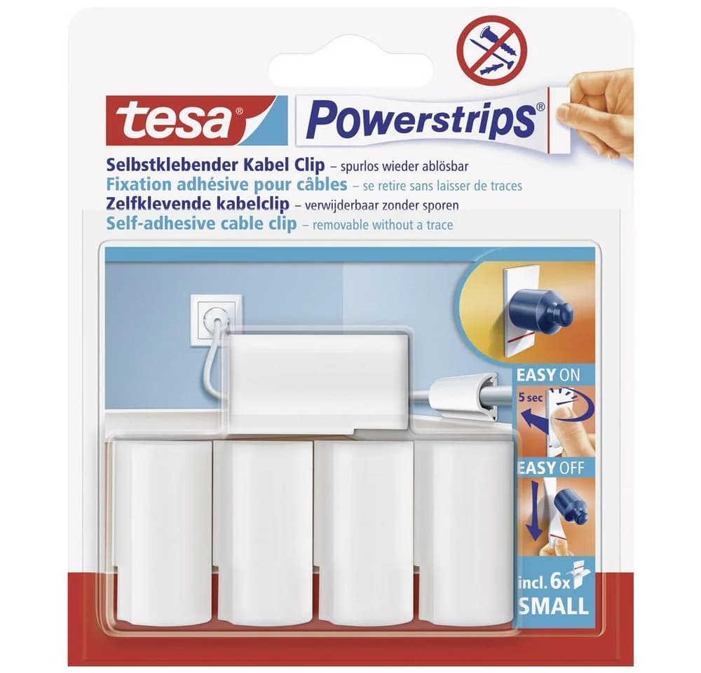 tesa POWERSTRIPS® Kabel-Clips Weiß 5 St. Selbstklebend Spurlos Ablösbar