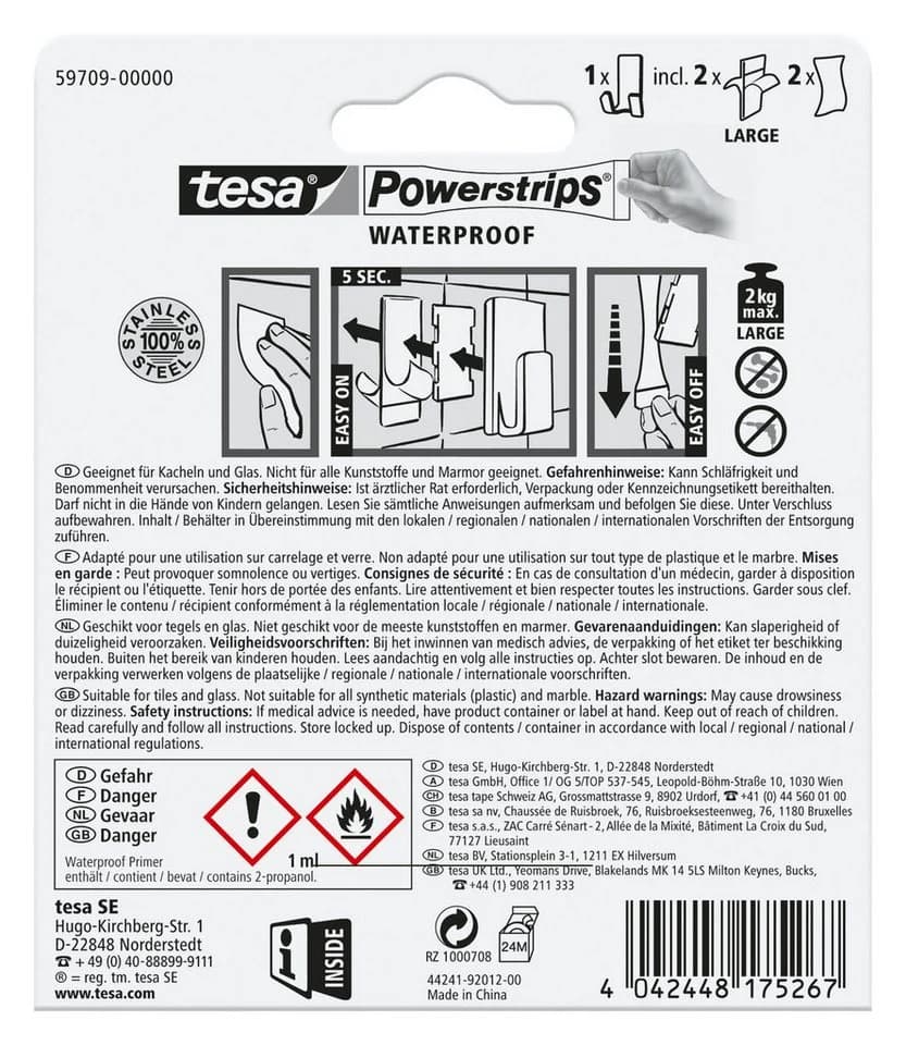 tesa Wandhaken POWERSTRIPS Rasiererhalter Silber-Matt Selbstklebend - Bild 3