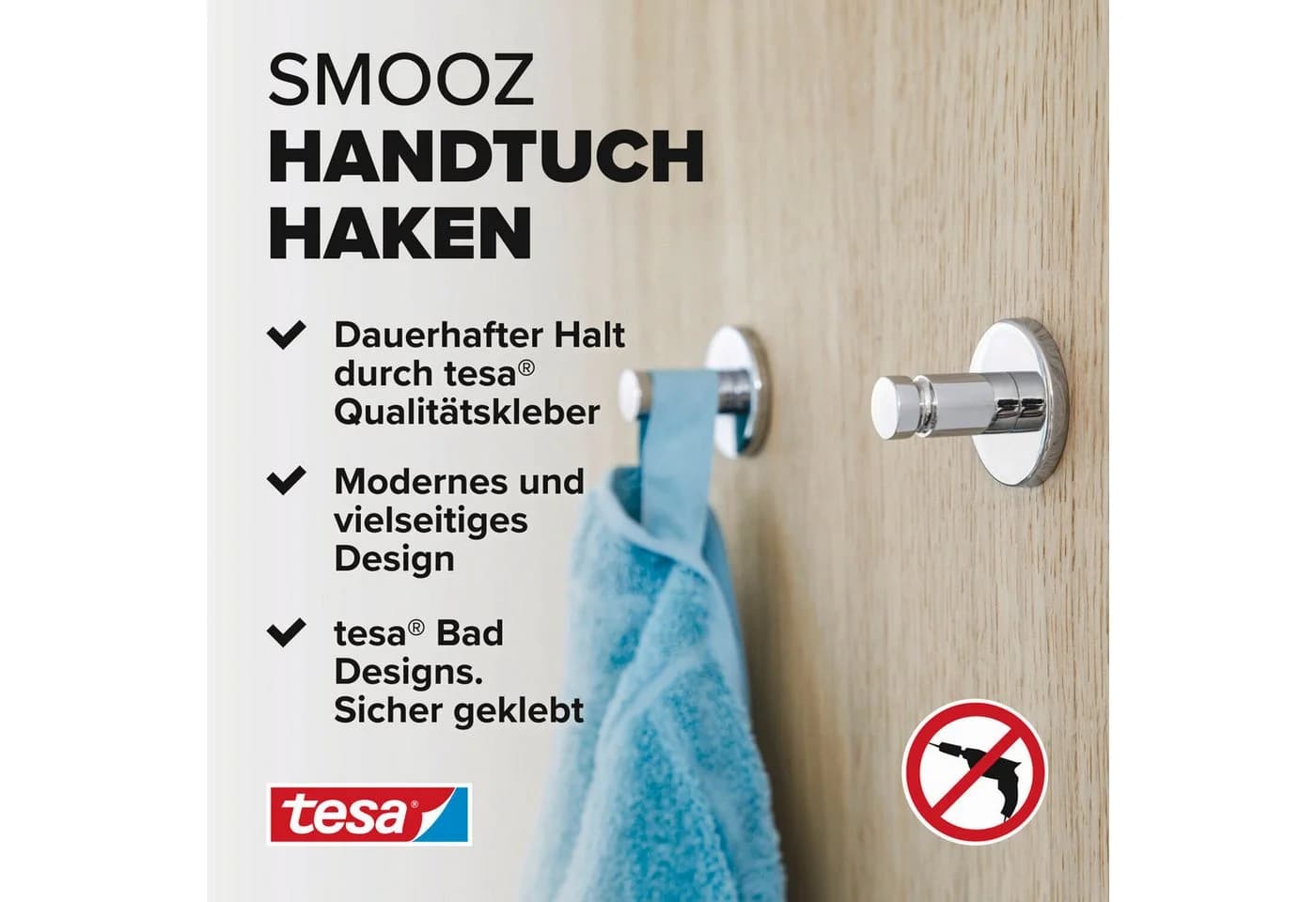 tesa SMOOZ Handtuchhaken ohne Bohren silber glänzend - Bild 3