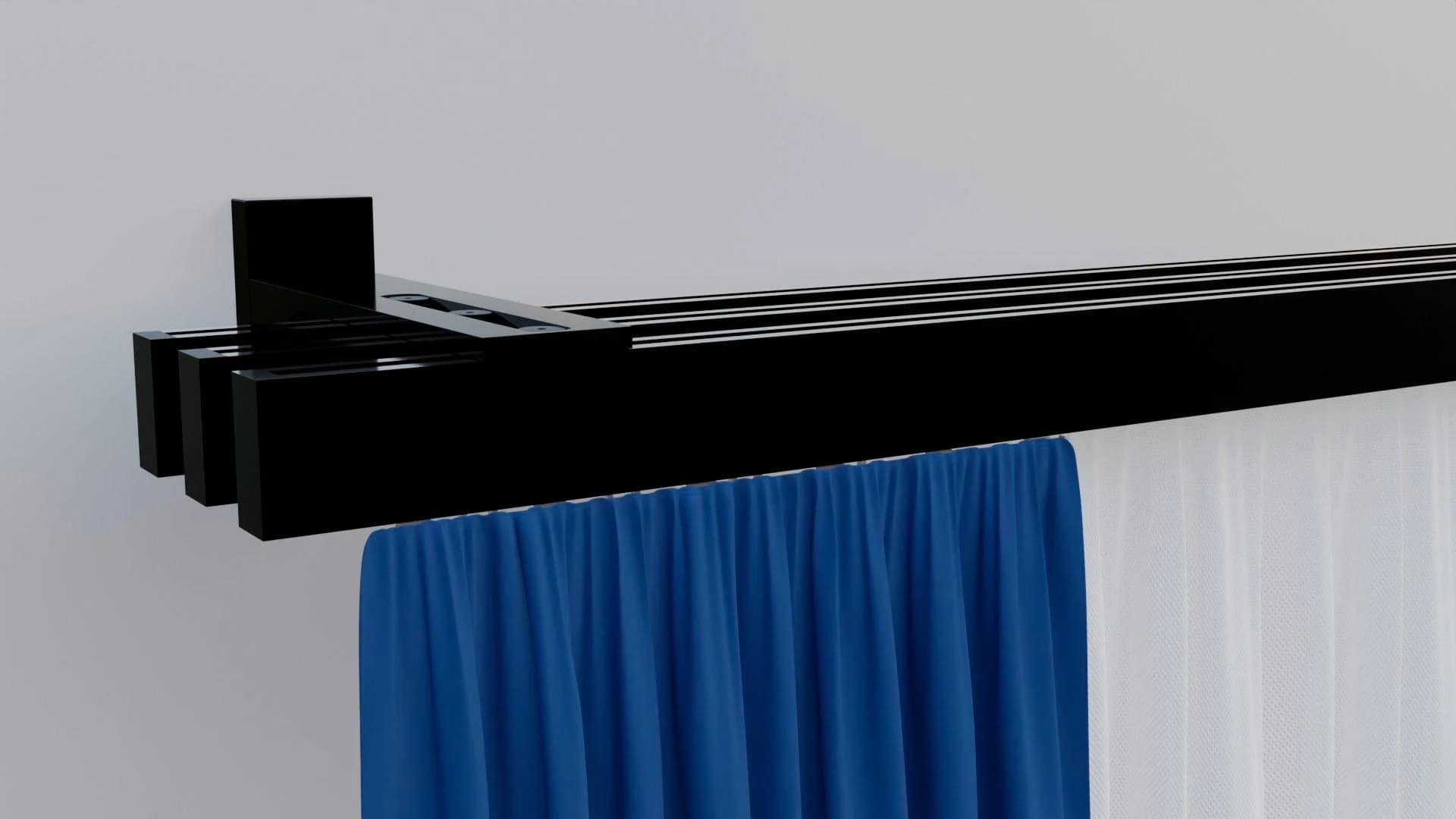 INDEKO Gardinenstange Bern 3-läufig Schwarz Aluminium Komplett-Set