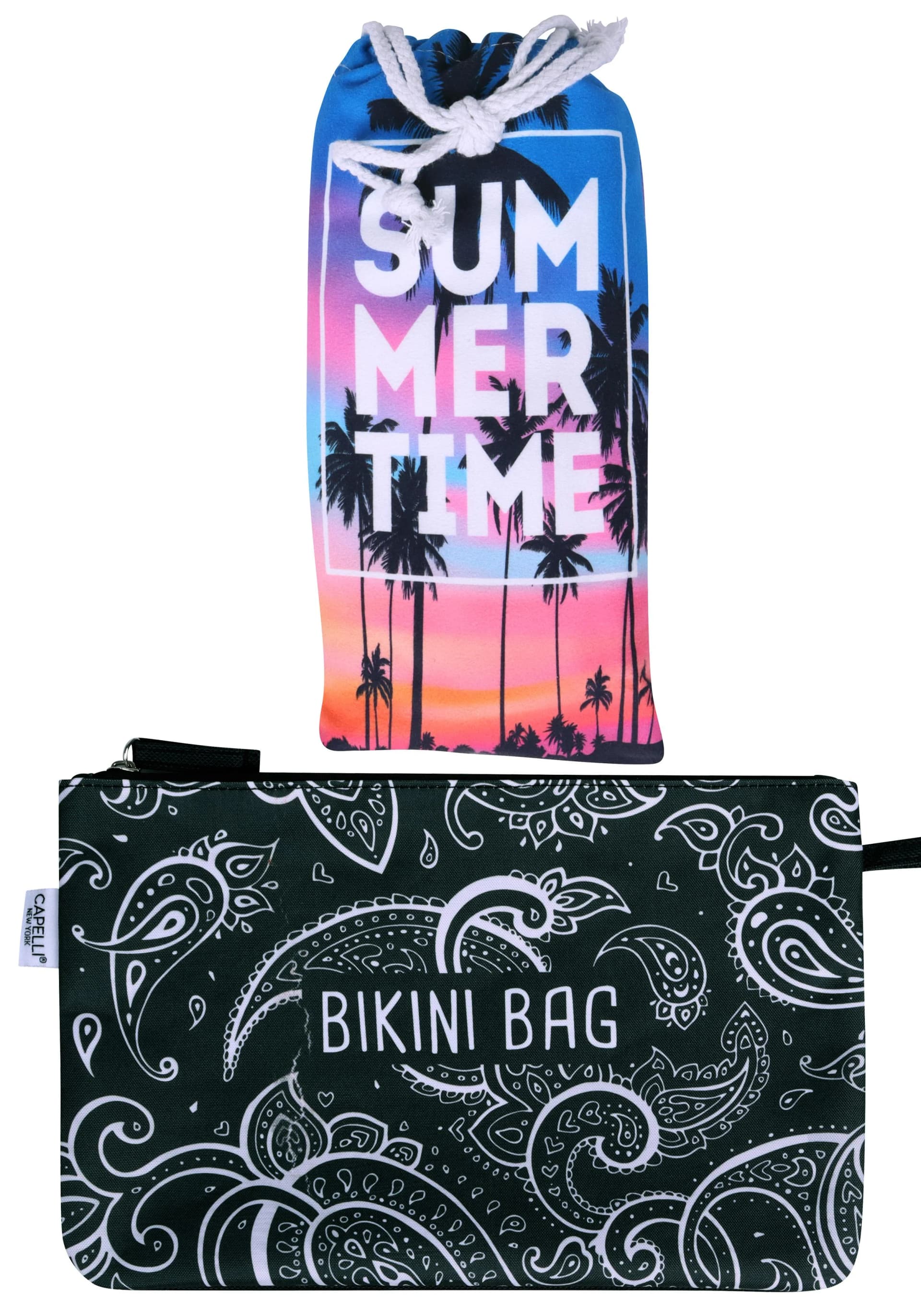 Capelli New York Strandtuch-Set 2 Stk. Palmen Sonnenuntergang Mikrofaser
