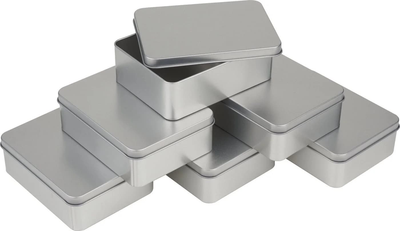 VBS Aufbewahrungsbox Metall Eckig 6er Set Silber