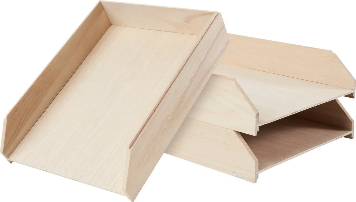 VBS Organizer Dokumentenablage Holz 3 Stück Stapelbar Unbemalt