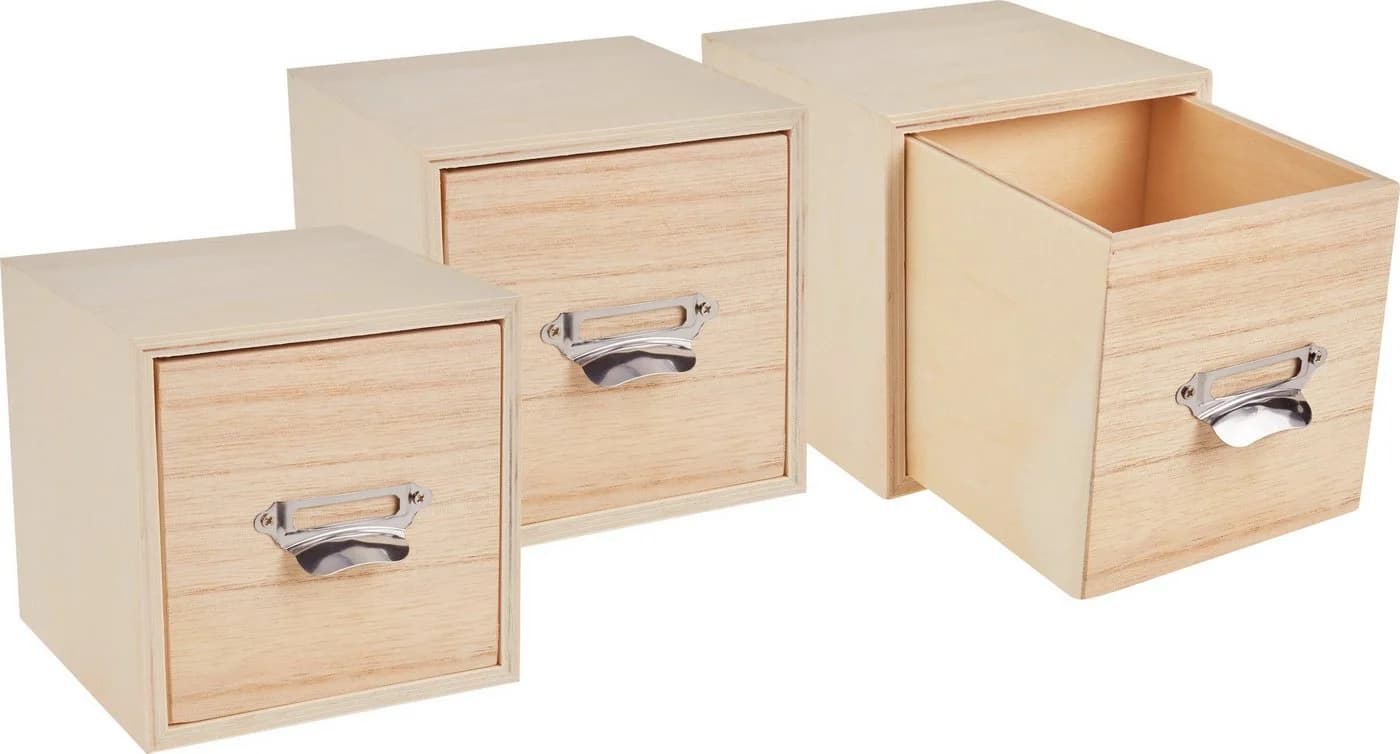 VBS Dekoobjekt Schubladenbox Würfel Beige mit Griff