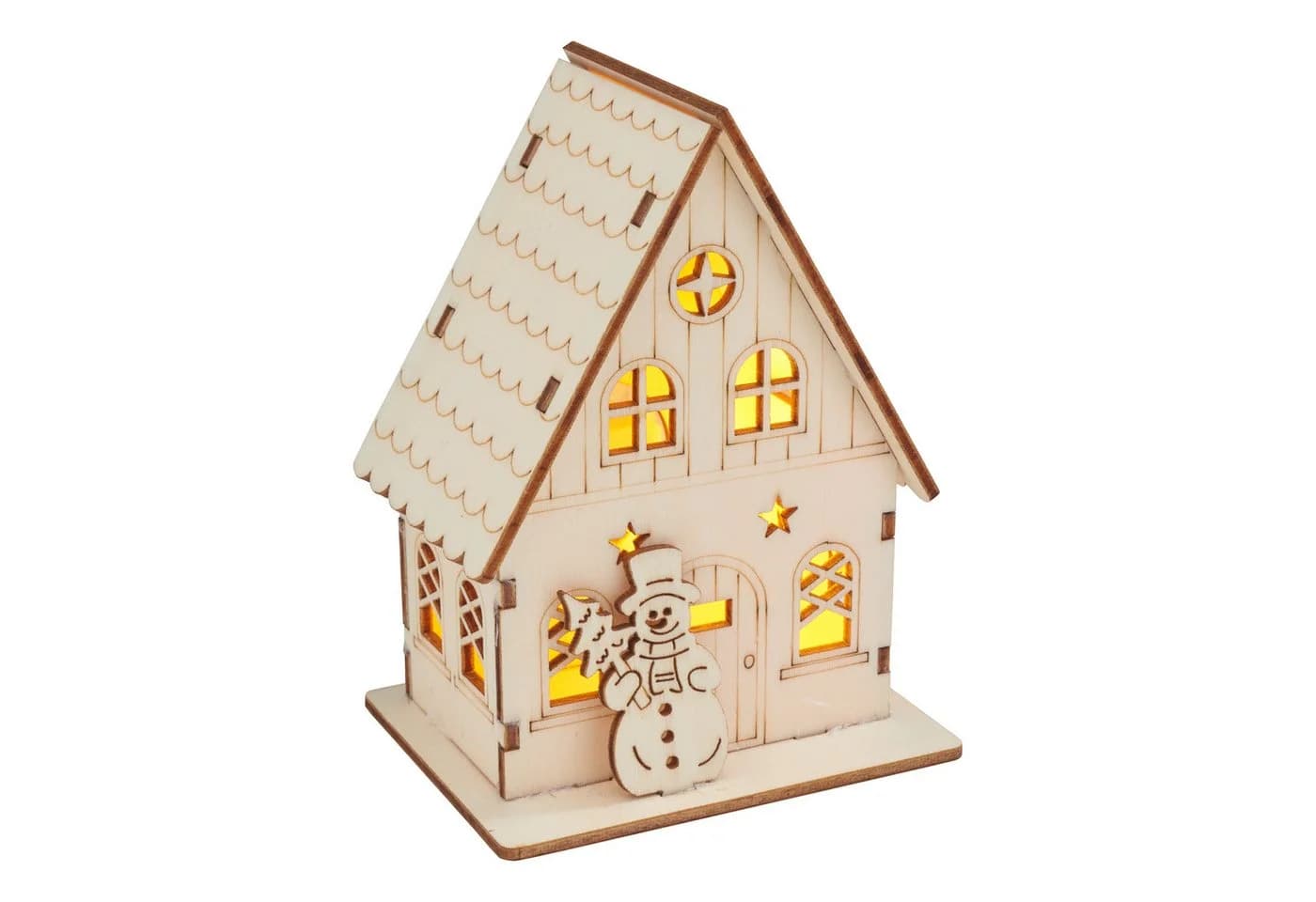 VBS Holzbausatz Haus mit Schneemann 9-teilig Beige mit LED