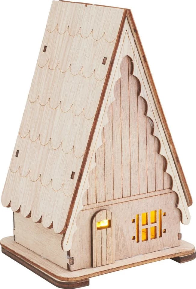 VBS Holzbausatz Dachhaus Dekoobjekt mit LED-Beleuchtung