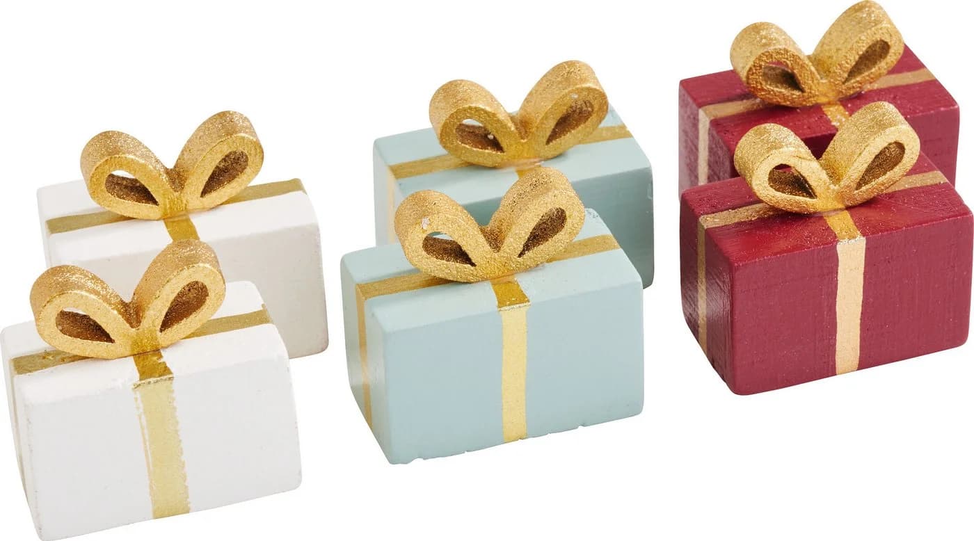 VBS Miniatur Holz-Geschenke 6er-Set Dekofigur bunt