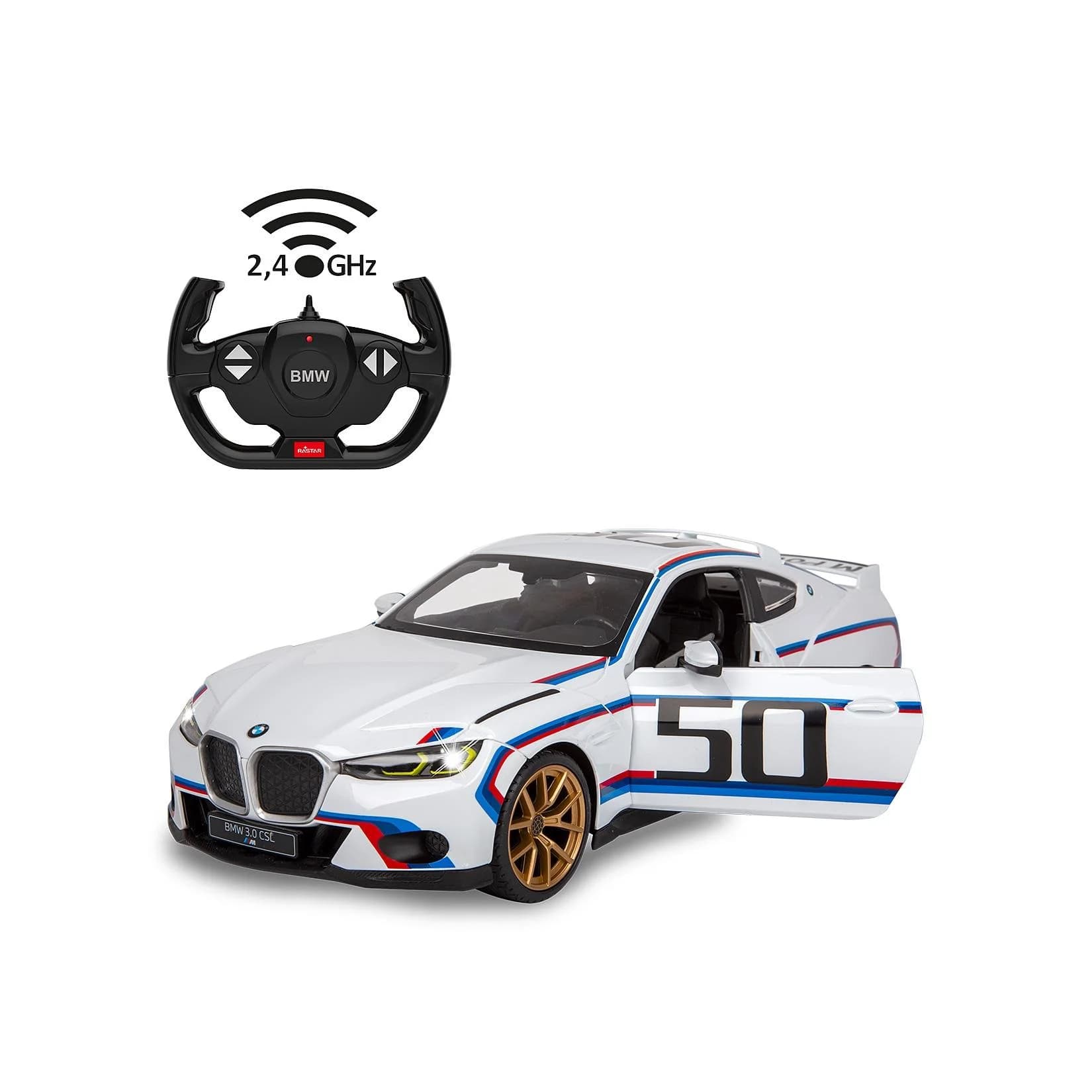 Jamara RC-Auto BMW 3.0 CSL 1:14 weiß mit LED-Beleuchtung