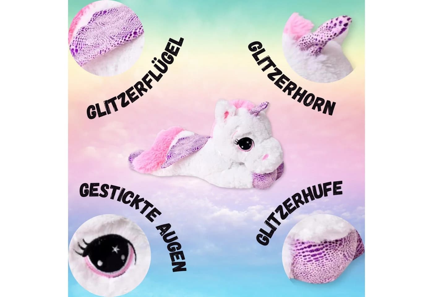 Te-Trend Kuscheltier Einhorn 60 cm Plüschtier Unicorn Pferd weiß - Bild 4