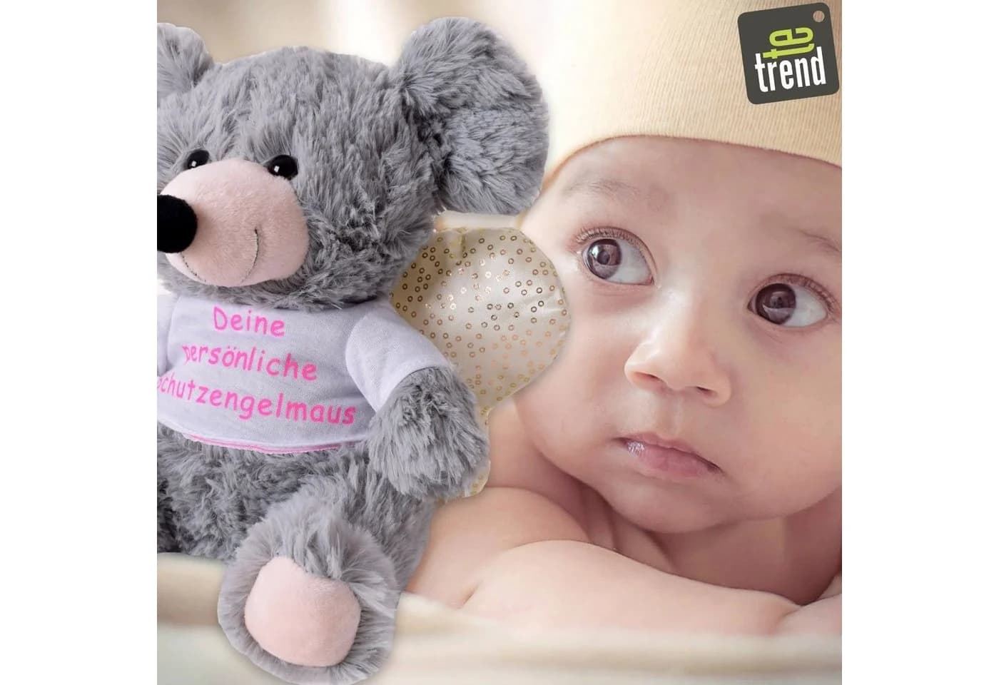 TE-Trend Kuscheltier Maus 25 cm Schutzengel Plüschtier mit T-Shirt - Bild 4