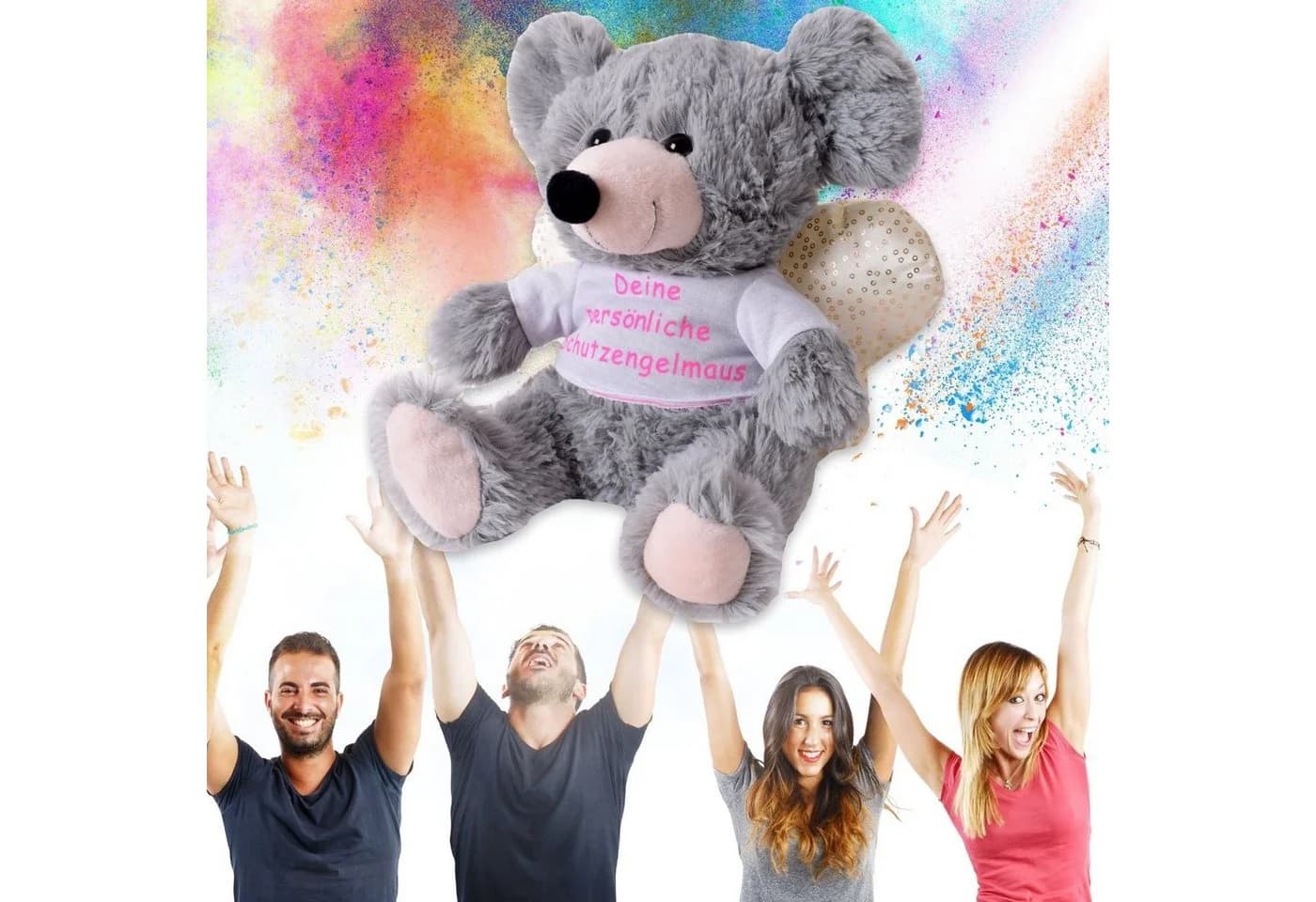 TE-Trend Kuscheltier Maus 25 cm Schutzengel Plüschtier mit T-Shirt - Bild 5