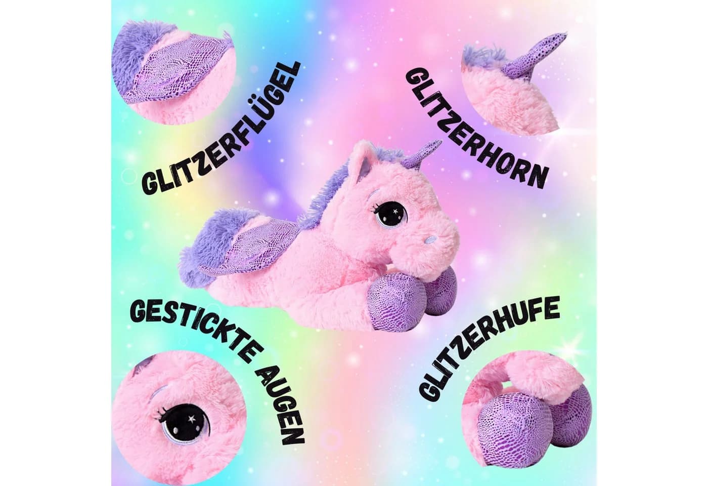 TE-Trend Kuscheltier Einhorn 45cm Rosa Lila Glitzer - Bild 4
