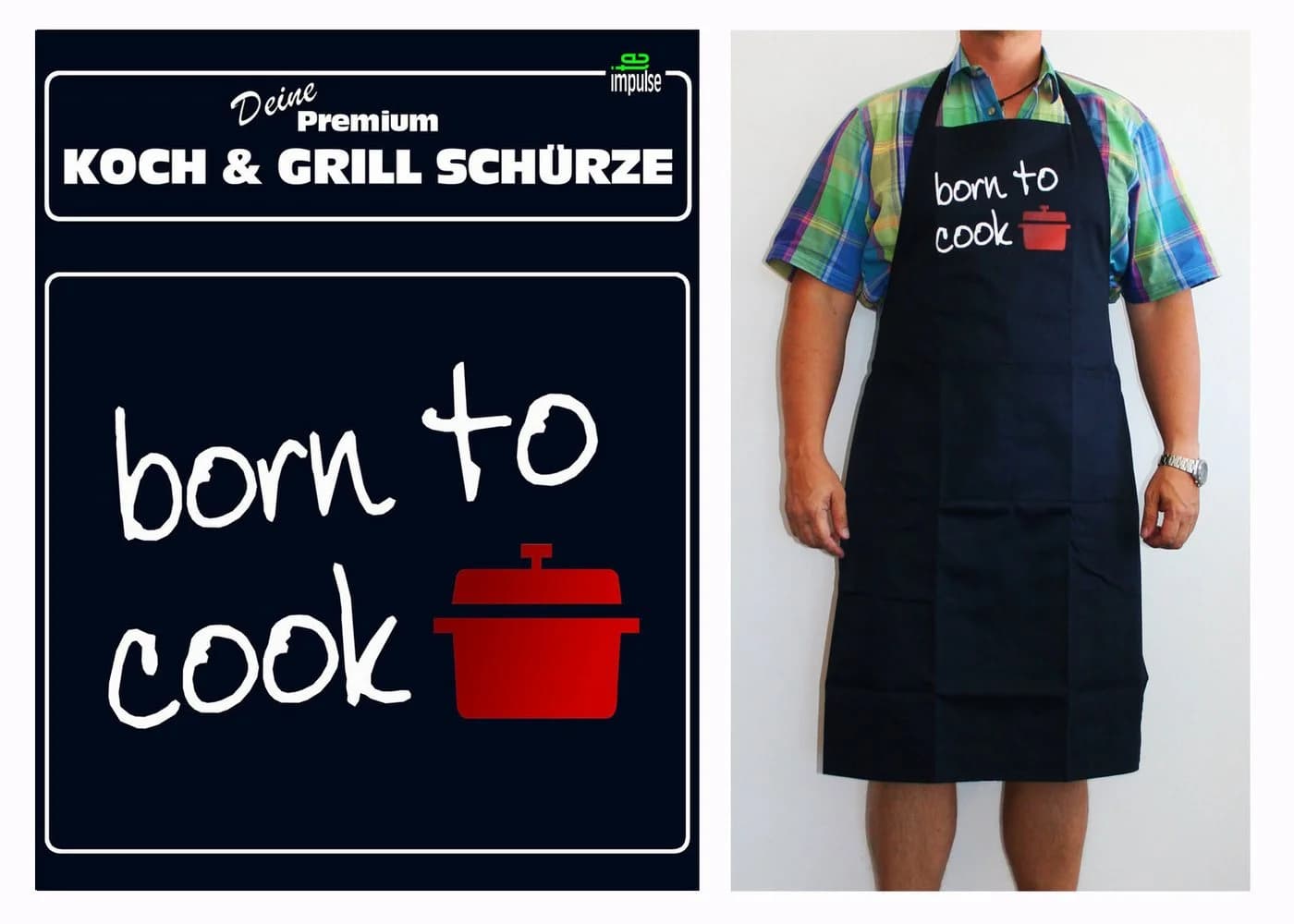 teprovo Grillschürze Herren 116cm Dunkelblau mit Taschen