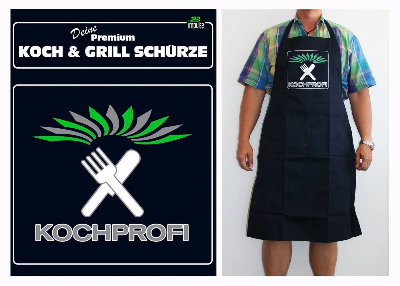 teprovo Grillschürze Herren Dunkelblau mit Taschen und Spruch
