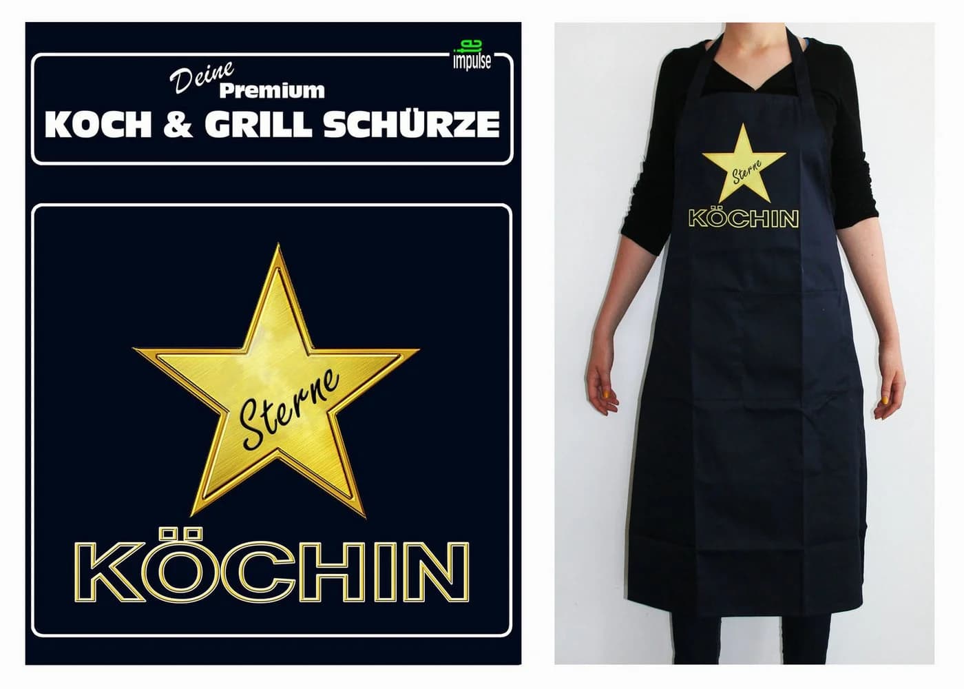 teprovo Grillschürze Dunkelblau Sterne mit Taschen