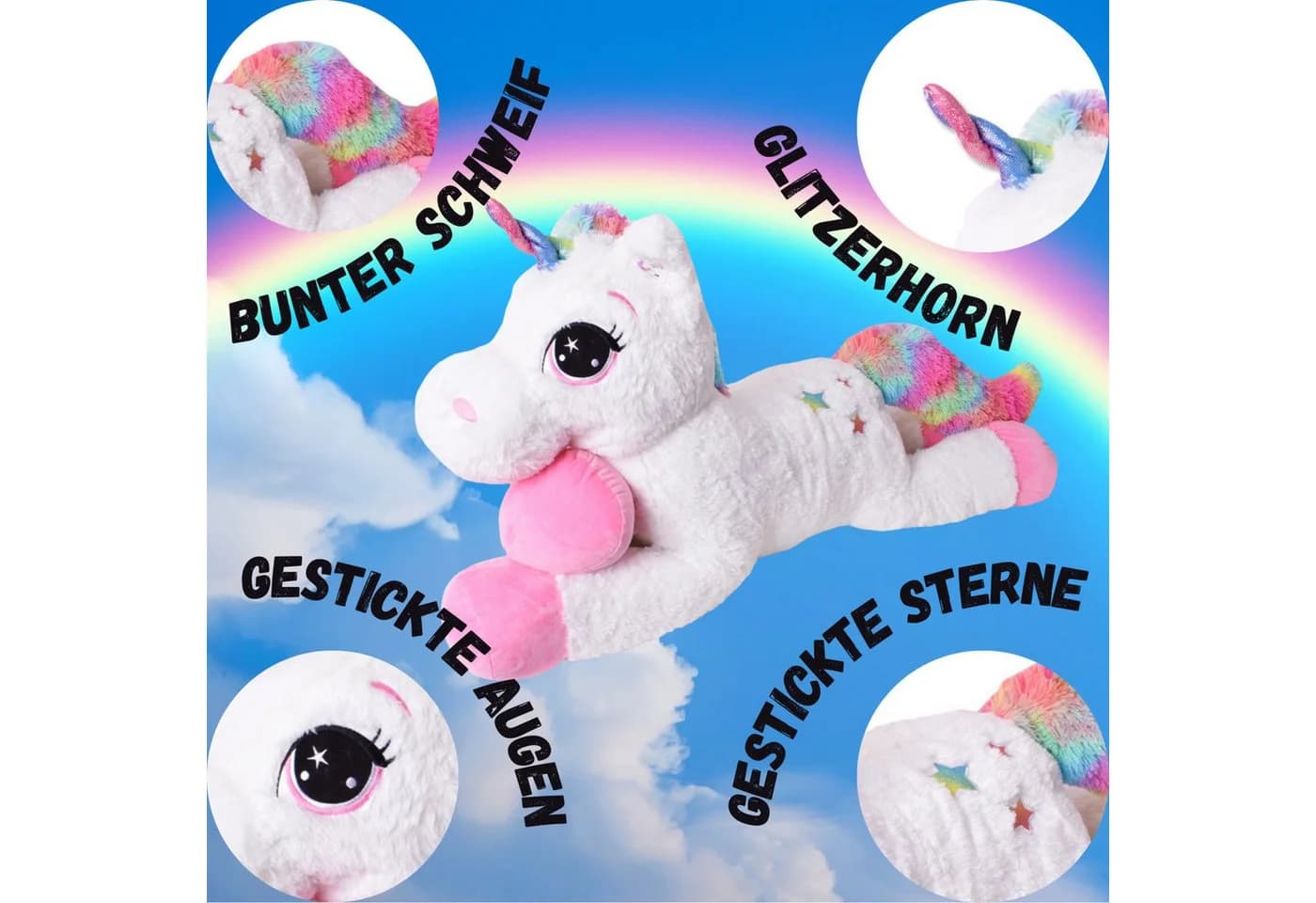 TE-Trend Kuscheltier Einhorn 110 cm XXL Plüschtier mit Glitzer-Design - Bild 5