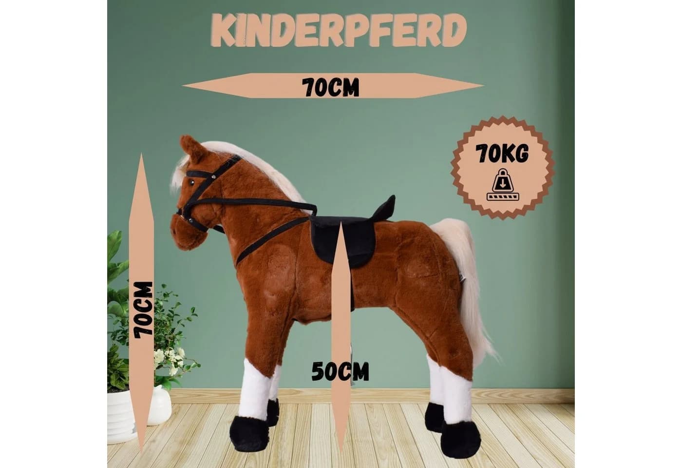 TE-Trend Reitpferd 70 cm Spielzeug Schaukelpferd hellbraun mit Soundmodul