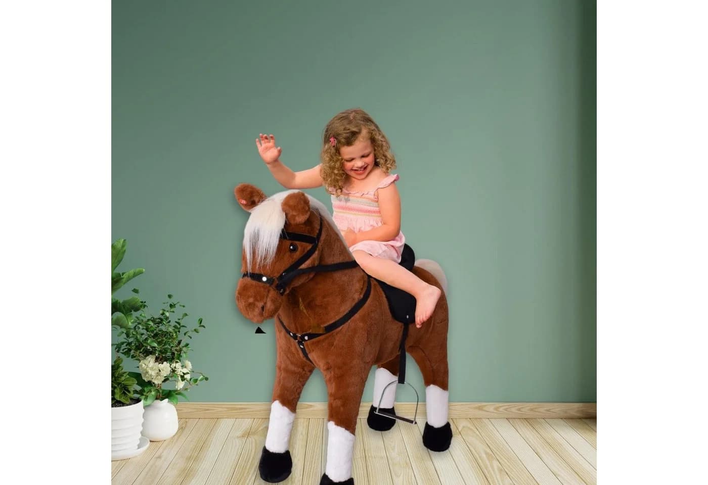 TE-Trend Reitpferd 70 cm Spielzeug Schaukelpferd hellbraun mit Soundmodul - Bild 3