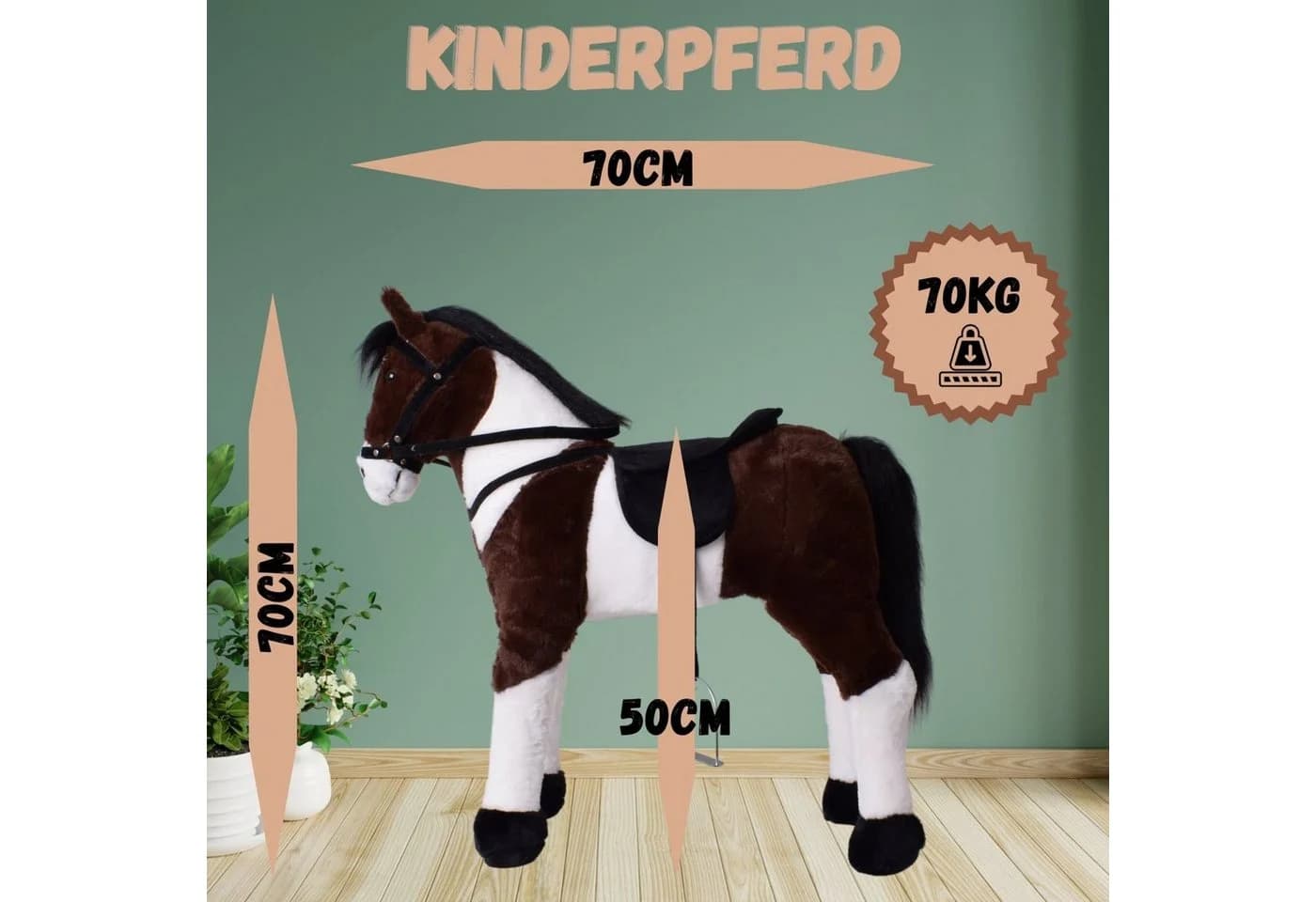TE-Trend Reitpferd 70 cm Spielzeug Schaukelpferd Braun mit Soundmodul