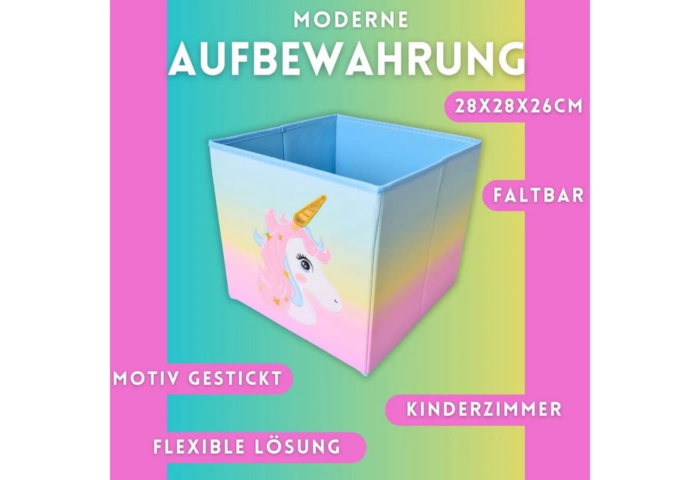 TE-Trend Spielzeugtruhe 4 Stück Aufbewahrungsbox Einhorn Regenbogen Bunt