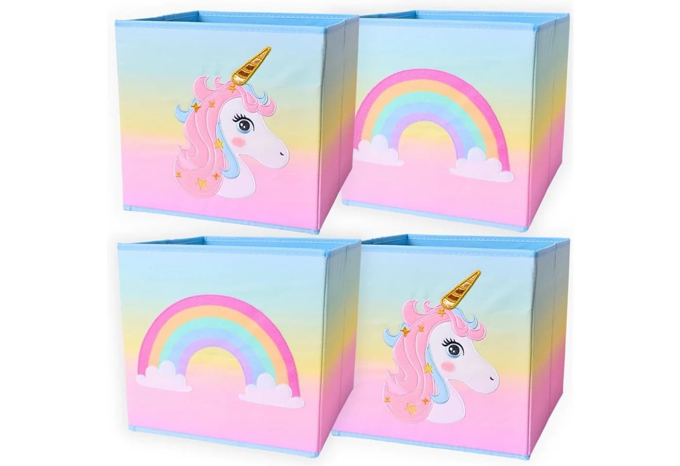 TE-Trend Spielzeugtruhe 4 Stück Aufbewahrungsbox Einhorn Regenbogen Bunt - Bild 2