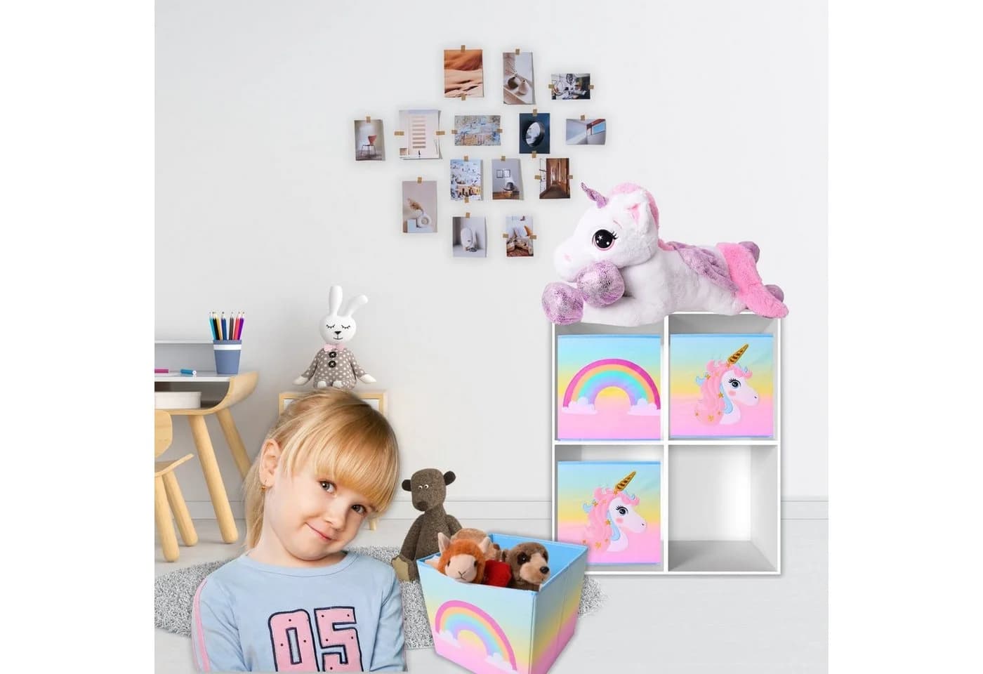 TE-Trend Spielzeugtruhe 4 Stück Aufbewahrungsbox Einhorn Regenbogen Bunt - Bild 3