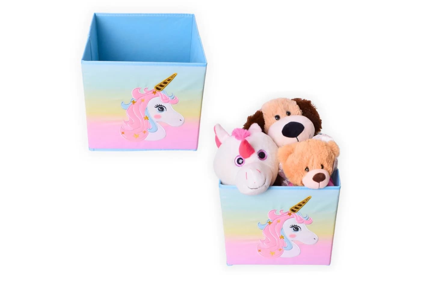 TE-Trend Spielzeugtruhe 4 Stück Aufbewahrungsbox Einhorn Regenbogen Bunt - Bild 5