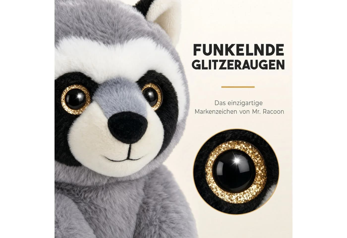 OTTO DE Kuscheltier Waschbär Plüschtier sitzend 27 cm grau mit Glitzeraugen - Bild 3
