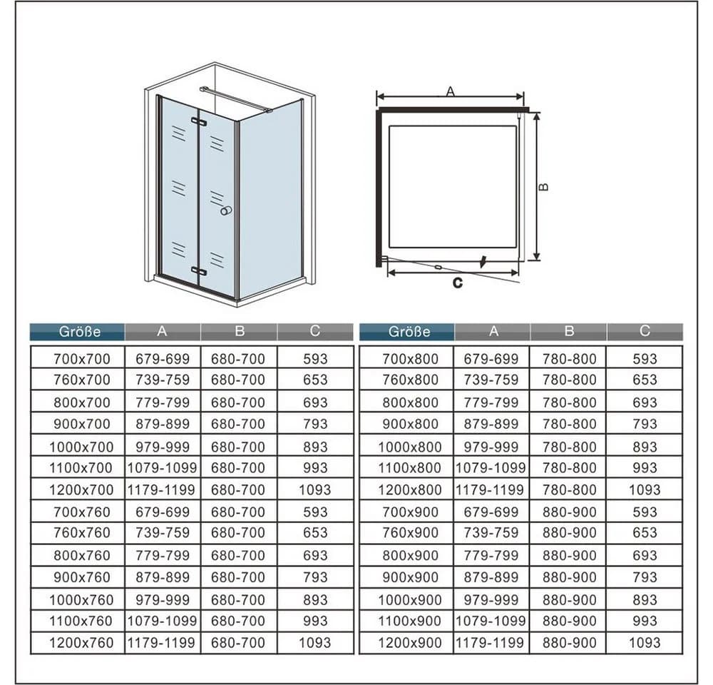 AICA Eckdusche ESG Falttür mit Seitenwand 70x70 cm