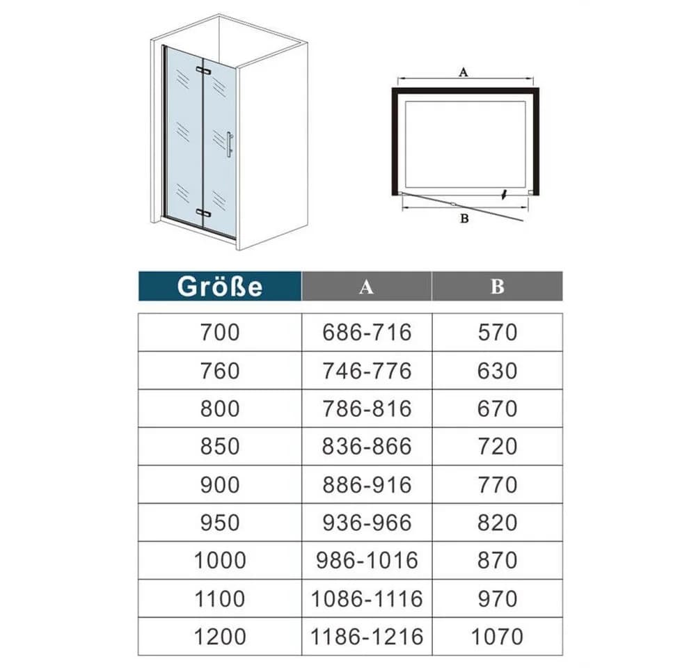 duschspa Dusch-Falttür 195cm Schwarz ESG Glas Nano-Beschichtung