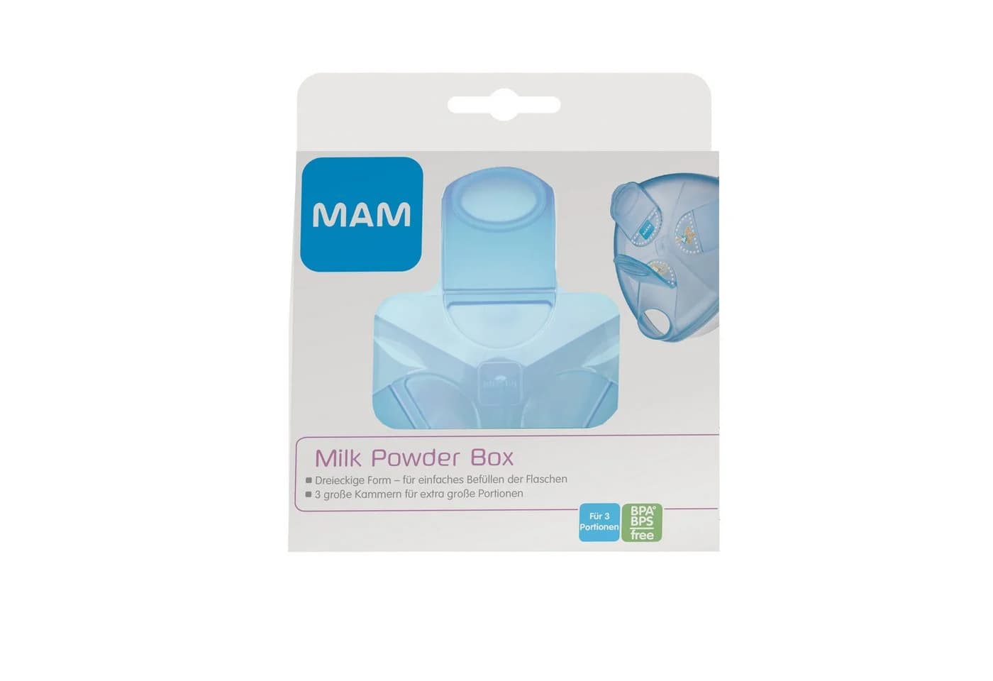 MAM Aufbewahrungsdose Milchpulver Portionierer Blau 3 Kammern
