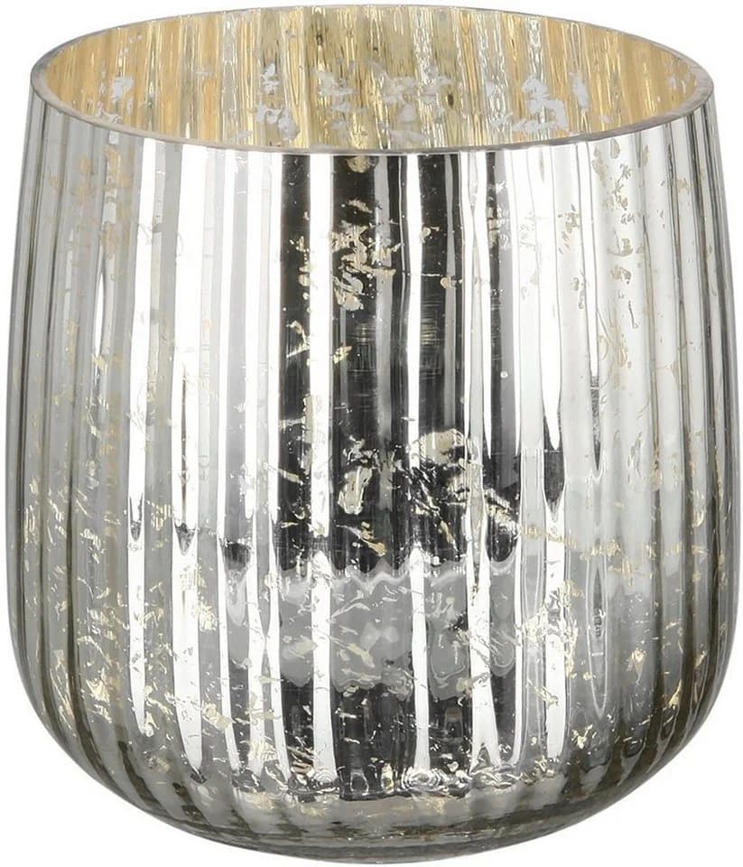 Fink Windlicht DARCY Glas Kerzenhalter Silber Rillen - Bild 2