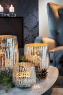 Fink Windlicht DARCY Glas Kerzenhalter Silber Rillen Bild 3