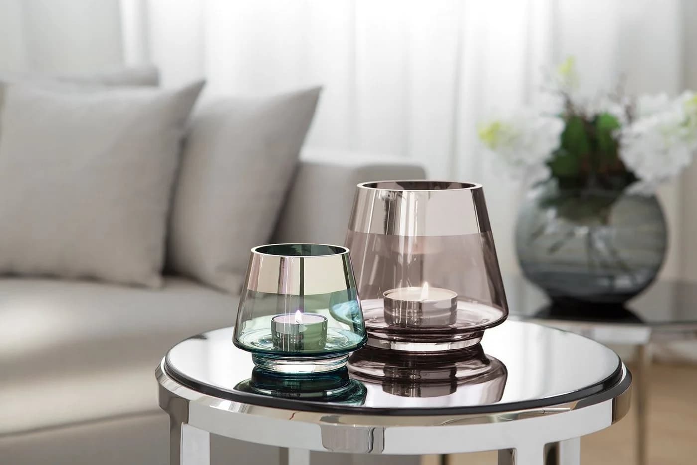 Fink Teelichthalter JONA Grau Silber Glas