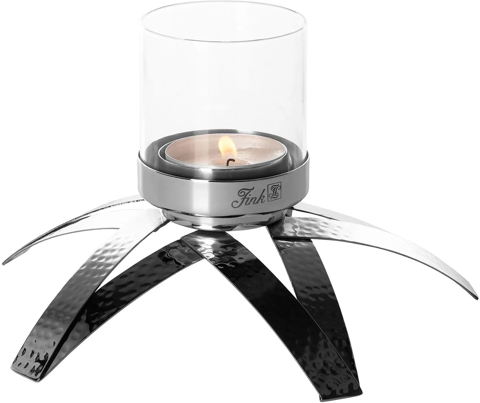 Fink Kerzenhalter CLAIRE Edelstahl Stern Teelichthalter mit Glaszylinder Silber