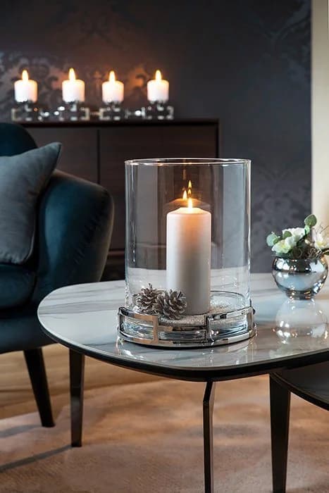 FINK Windlicht HOMMAGE Silber Edelstahl Glas 23cm