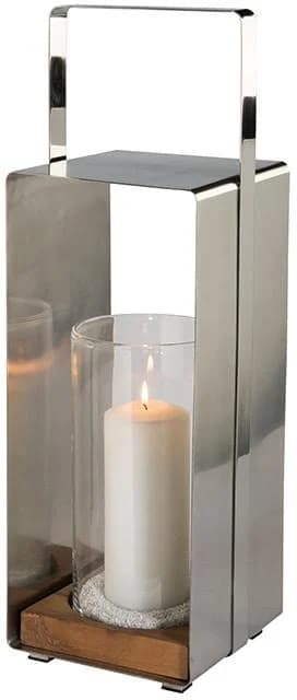 FINK Kerzenlaterne MAGNUS Silber Edelstahl Glas Holz